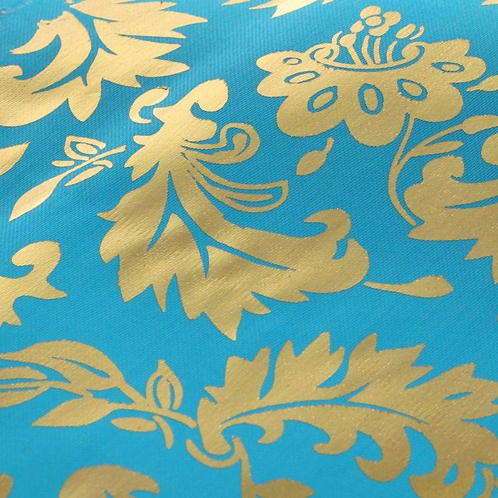 Ткань атлас, золотой узор на голубом, ширина 150 см