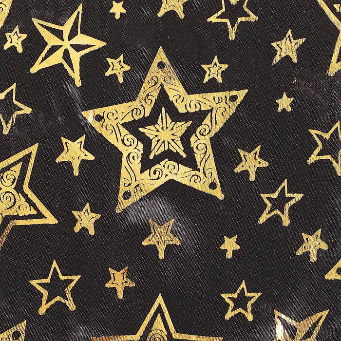 Ткань атлас на черном золотые звезды, ширина 150 см