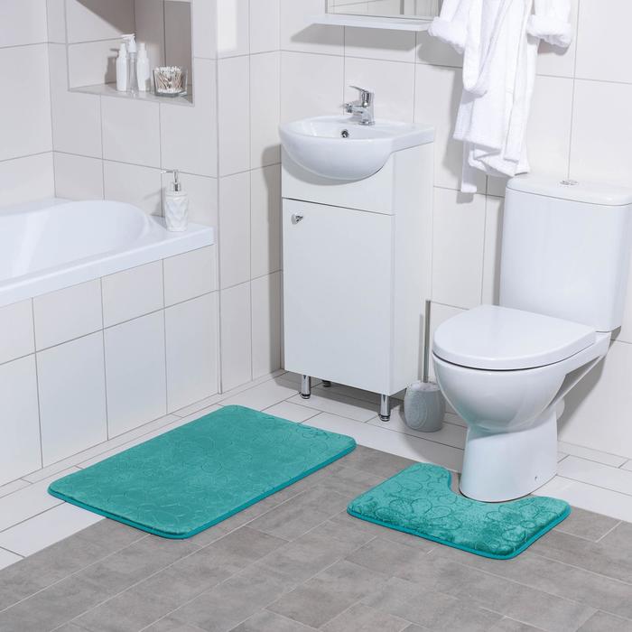 Набор ковриков для ванны и туалета Доляна «Поле», 2 шт: 39×50, 50×80 см, цвет зелёный