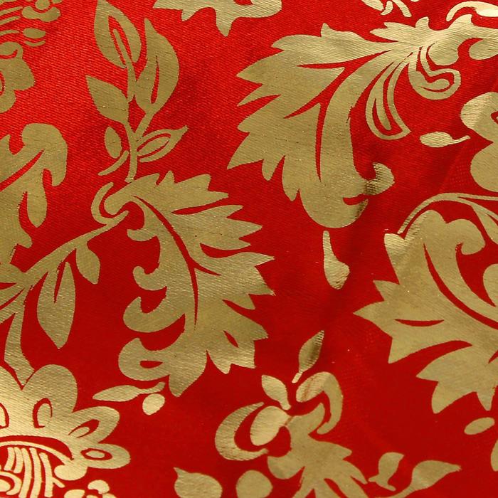Ткань атлас золотой узор на красном